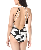 Vince Camuto Women's Printed Plunge-Back Ruched One-Piece Swimsuit