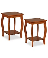 Gymax 2-Tier Square End Table Set of 2 Narrow Sofa Side Nightstand w/ Storage Shelf