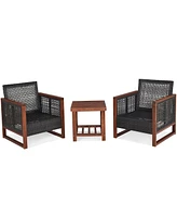 Sugift 3 Pieces Acacia Wood Patio Furniture Set with Coffee Table