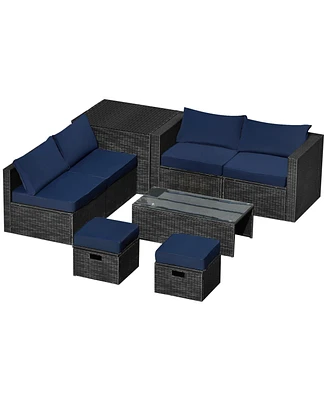 Sugift 8 Pieces Patio Rattan Storage Table Furniture Set