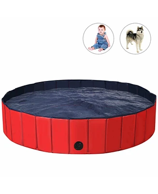 Sugift 63 Inch Foldable Leakproof Dog Pet Pool Bathing Tub Kiddie Pool for Dogs Cats and Kids-Red