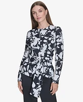 Halston Women's Printed Twist-Front Long-Sleeve Blouse