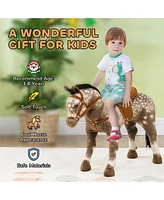 Qaba Ride on Horse with Neighing Sound, Saddle, Stirrups for Ages 3-8