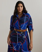 Lauren Ralph Plus Rope-Print Crepe Shirtdress