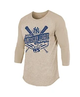 Majestic Men's Oatmeal New York Yankees 2024 American League Champions 3/4-sleeve Tri-blend Raglan T-shirt