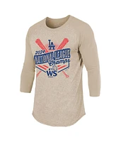 Majestic Men's Oatmeal Los Angeles Dodgers 2024 National League Champions 3/4-sleeve Tri-blend Raglan T-shirt