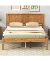 Slickblue Full Platform Bed Frame with Headboard - Wood Slat Support, No Box Spring Needed, Oak