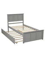 Slickblue Grey Twin Platform Bed with Trundle - Space-Saving Twin Size Frame for Kids' Rooms