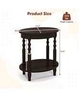 Gymax 2 Pcs 2-Tier End Table Oval Compact Sofa Side Nightstand w/ Storage Shelf