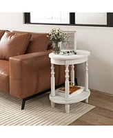 Gymax 2 Pcs 2-Tier End Table Oval Compact Sofa Side Nightstand w/ Storage Shelf