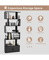 Gymax 2PCS 6-Tier Shaped Bookshelf w/ Cabinet 6-Tier Tall Bookcase w/ Doors