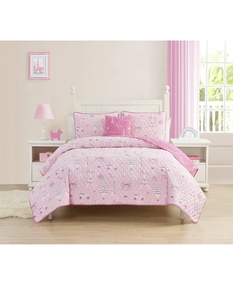 Alex + Bella Dreaming of Paris Pink 3-Piece All-Season Reversible Cotton Quilt Set - Twin