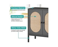 gaomon Buffet Cabinet, Rattan Storage Cabinet with Doors and Shelves, Accent Cabinet Sideboard, Wood Console Cabinet with Storage Entryway Cabinet for