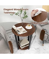 Gymax Industrial End Table Sofa Side Table Set ot 2 Nightstand w/ Storage Shelf