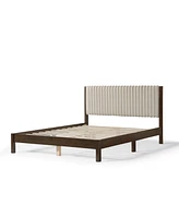 Furniture of America Alder Queen Platform Bed with Corduroy Fabric Upholstery