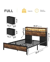 Hausource Full Size Bed Frame with Storage Headboard & 6 Drawers Platform Bed No Box Spring Needed