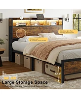 Hausource Queen Size Bed Frame with Storage Headboard & 6 Drawers Platform Bed No Box Spring Needed