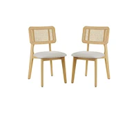 Homlux Set of 2 Rattan and Oak Dining Chairs with Ash Wood Legs includes Rubber Floor Protectors