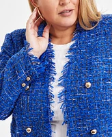 I.n.c. International Concepts Plus Size Collarless Tweed Blazer, Exclusively at Macy's