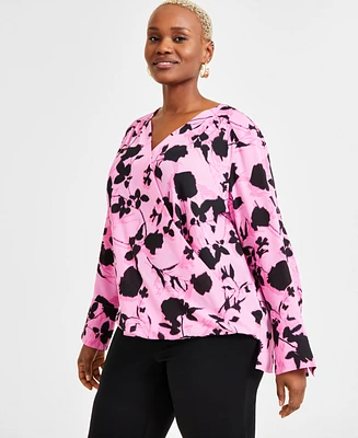 I.n.c. International Concepts Plus Floral Surplice Blouse, Exclusively at Macy's