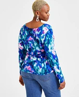 I.n.c. International Concepts Plus Ruched Tie-Dyed Top, Exclusively at Macy's