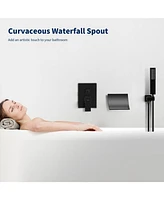 Slickblue Male Npt Waterfall Shower Head with Handheld Tub Faucet with High Flow and Curved Spout