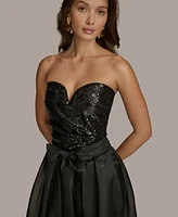 Donna Karan New York Women's Sequin Organza-Overlay Bow-Waist Gown