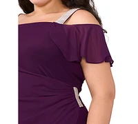 Msk Plus Embellished-Strap Side-Ruched Gown