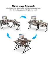 Tribesigns L Shaped Desk with Storage Shelves and Monitor Stand, Study Writing Table Workstation for Home Office