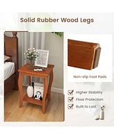 Gymax 2-Tier Square End Table Narrow Sofa Side Nightstand w/ Storage Shelf & Wood Legs