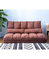 Slickblue Brown Double Chaise Lounge Sofa - Floor Couch with Two Pillows for Ultimate Comfort