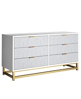 gaomon Grey Dresser for Bedroom, 6 Drawer Dresser with Metal Legs, Wood Dresser Chest Organizer with Wide Storage