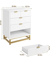 gaomon Dressers for Bedroom 5 Drawer, Chest of Drawers with Metal Base, Modern Dresser Chest Cabinet Organizer,White