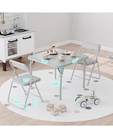 gaomon Boys and Girls Folding Table and Chairs Set of 3, Portable Table and Chair with Pu Soft Cushion