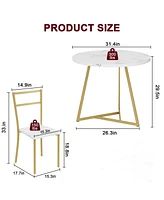 gaomon Dining Table Set for 2, Round Kitchen Table and Chairs for 2, Modern Dining Room Table Set , Kitchen Table Set,White