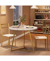 gaomon Dining Table Set for 2, Round Kitchen Table and Chairs for 2, Modern Dining Room Table Set , Kitchen Table Set,White