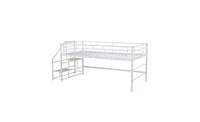 Slickblue Twin Mid Loft Bed with Storage Stairs - Space-Saving Solution for Kids' Bedrooms