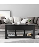 Gymax Lift Top Coffee Table w/ Storage Compartment Shelf Living Room Furniture Black