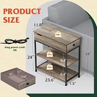 Wlive Narrow Side Table with 2 Usb Ports and 2 Outlets, Flip Top End Table with Drawer and Storage Shelves