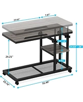 Tribesigns Height Adjustable C Table with Wheels and Tiltable Drawing Board, Sofa Bedside Laptop Stand C Shaped Tv Tray with Storage Shelves (Grey)