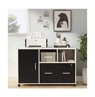 Tribesigns Modern Mobile Lateral Filing Cabinet Printer Stand Legal/Letter / A4 Size with Wheels and Storage Shelves, Large File Cabinet with Lock and