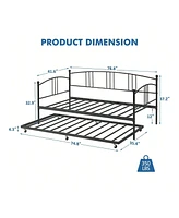 gaomon Twin Rectangular Metal Daybed With Trundle, Sofa Bed Frame 6 Casters And Steel Slat Support For Living Room, Bedroom Guest Room