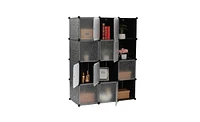 Slickblue 12-Cube Closet Organizer with Doors - White and Black Diy Storage Shelves for Home or Office