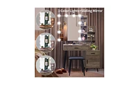 Slickblue Triamine Veneer Mirror Cabinet with Iron Legs 2 Drawers, 1 Door, and 2 Shelves for Stylish Storage