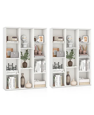 Gymax 2PCS 11-Cube Bookcase Modern Geometric Bookshelf Storage w/ Anti-tipping Kits