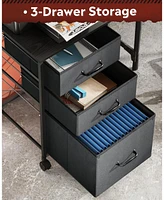 Mobile File Cabinet, Rolling Printer Stand with 3 Drawers, Fabric Vertical Filing Cabinet fits A4 or Letter Size for Home Office