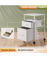 2 Drawer Mobile File Cabinet, Rolling Printer Stand with Open Storage Shelf, Fabric Vertical Filing Cabinet fits A4 or Letter Size for Home Office,Whi