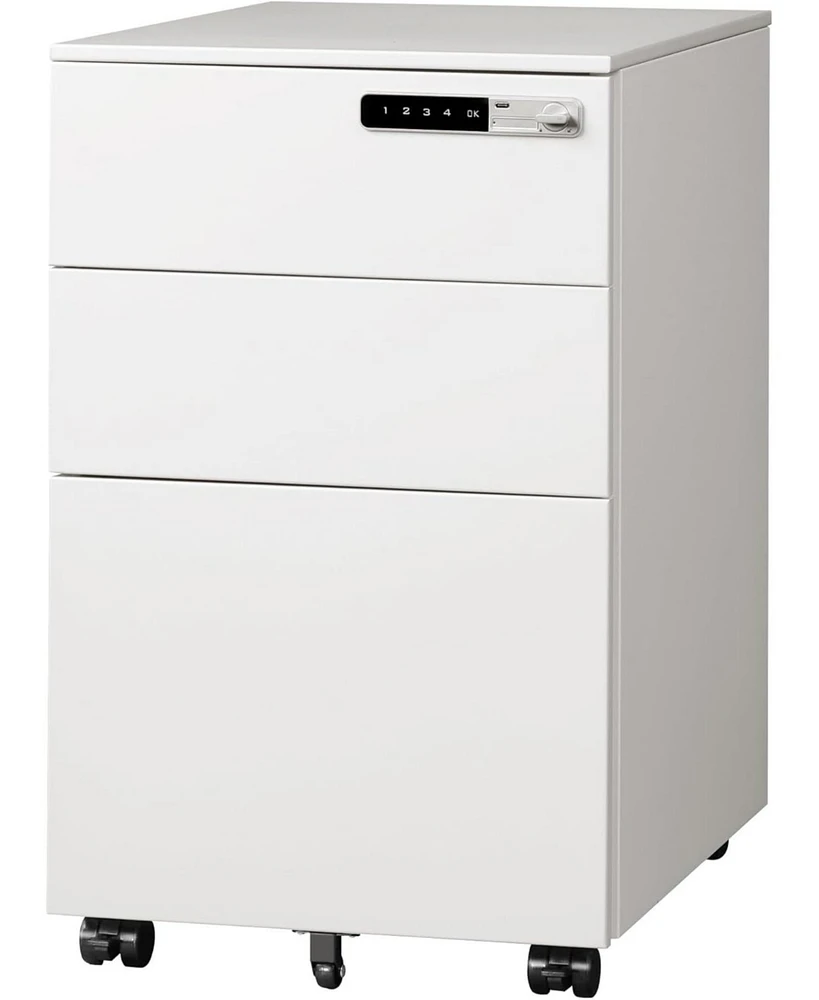 3-Drawer Mobile File Cabinet with Smart Lock, Pre-Assembled Steel Pedestal Under Desk