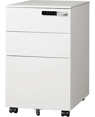 3-Drawer Mobile File Cabinet with Smart Lock, Pre-Assembled Steel Pedestal Under Desk