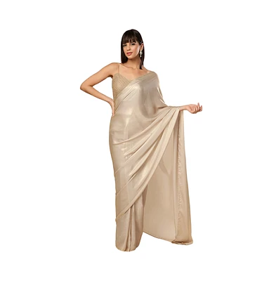 One Minute Saree Petite Deva Champagne Gold Silk Ready to Wear Sari